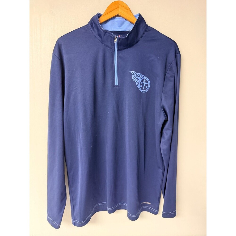 Majestic Tennessee Titans ThermaBase Quarter Zip Pullover Large Navy Blue NFL